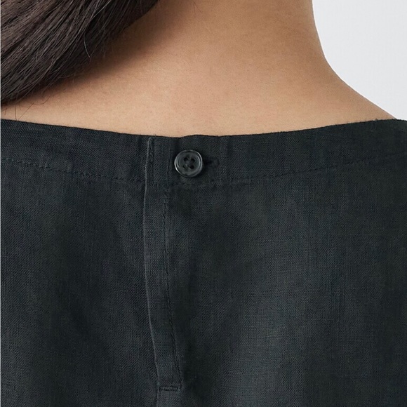 Black Muji Short Sleeve Blouse (washed hemp) - Picture 5 of 16